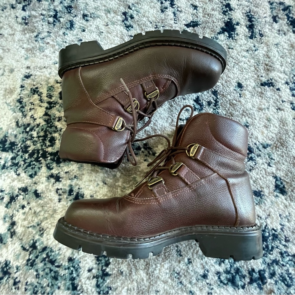 Sorel Brown Leather Lace-Up Ankle Boots
